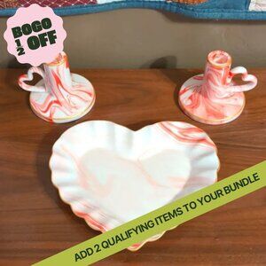 Threshold Ceramic Marbled Heart Dish & Taper Holders x2 Target Valentine's Day